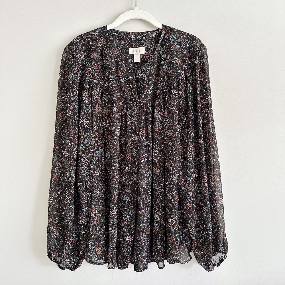Ann Taylor LOFT Ditsy Floral Flowy Career Office Blouse Top Size XL